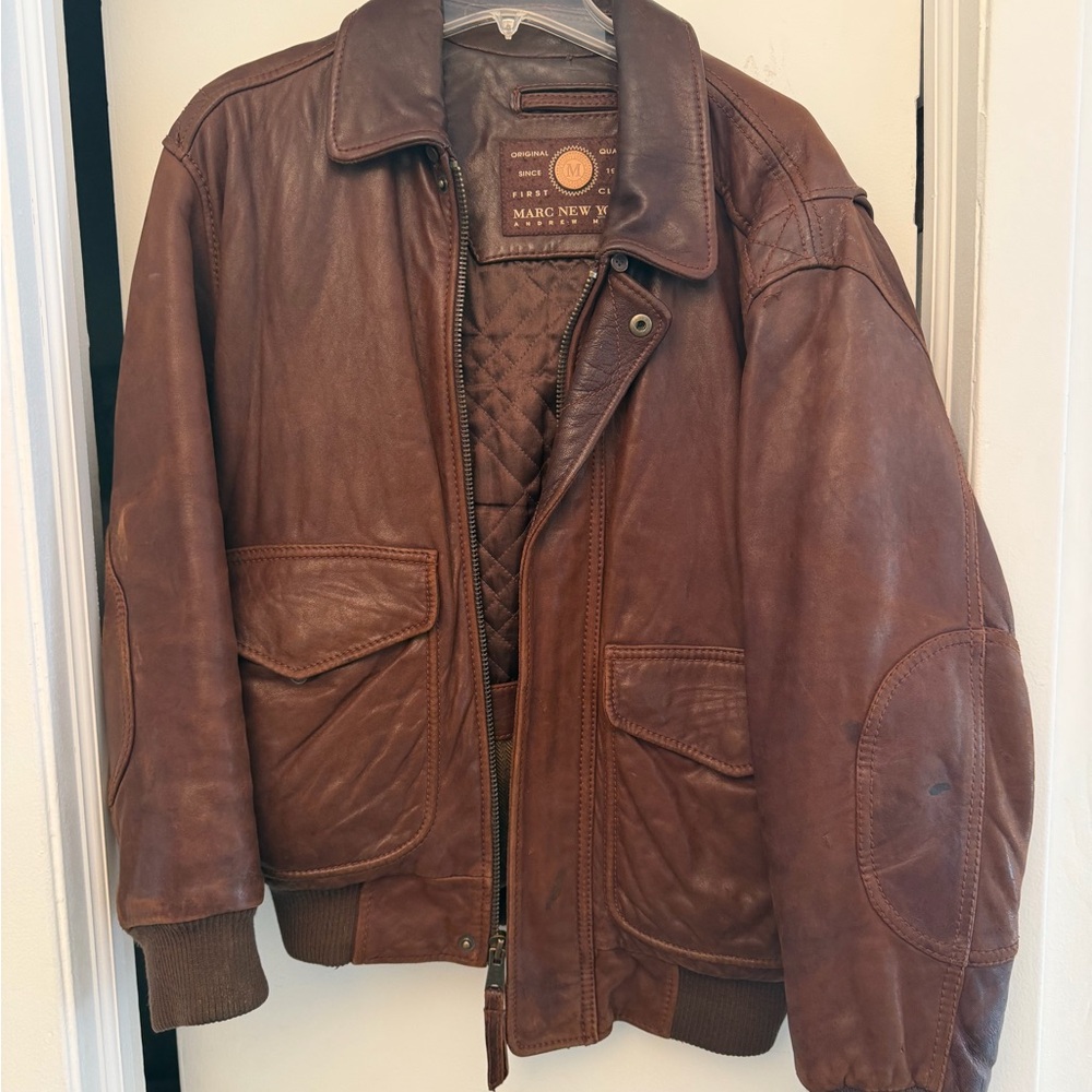 Marc New York Men's Rich Brown Leather Bomber Jacket